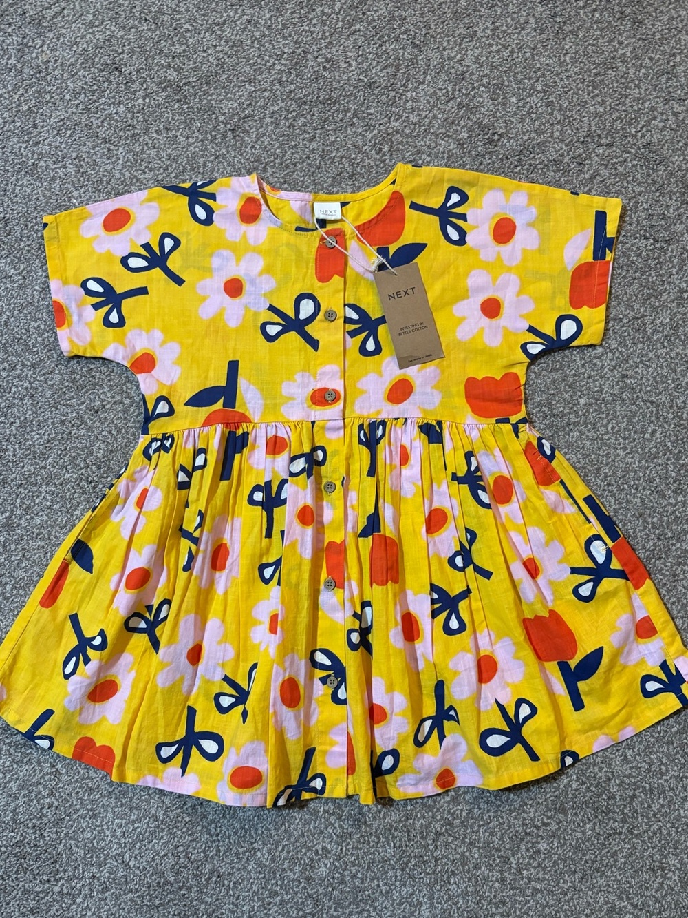 next Yellow Floral Print Girls' Button-Front Dress